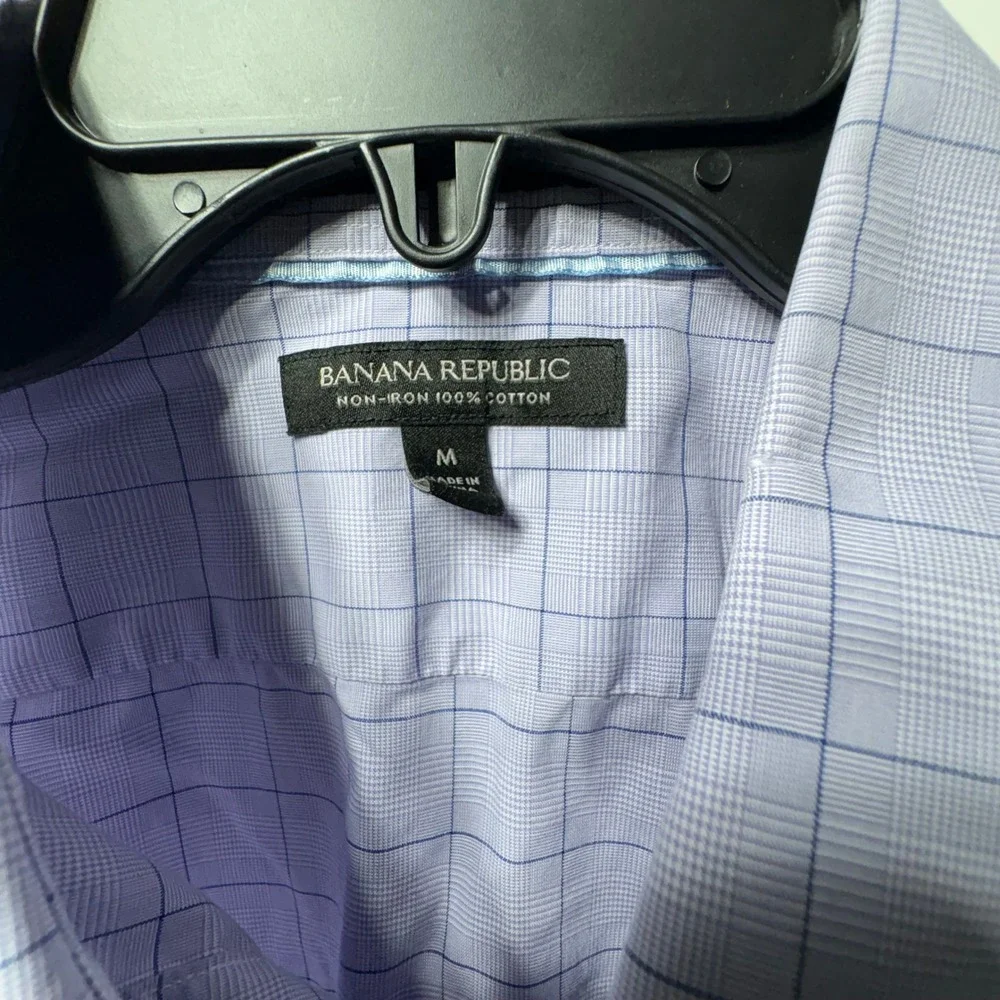 Banana Republic Mens Shirt Lot 6 Medium Blue Red Plaid Dot Cotton Non-Iron
